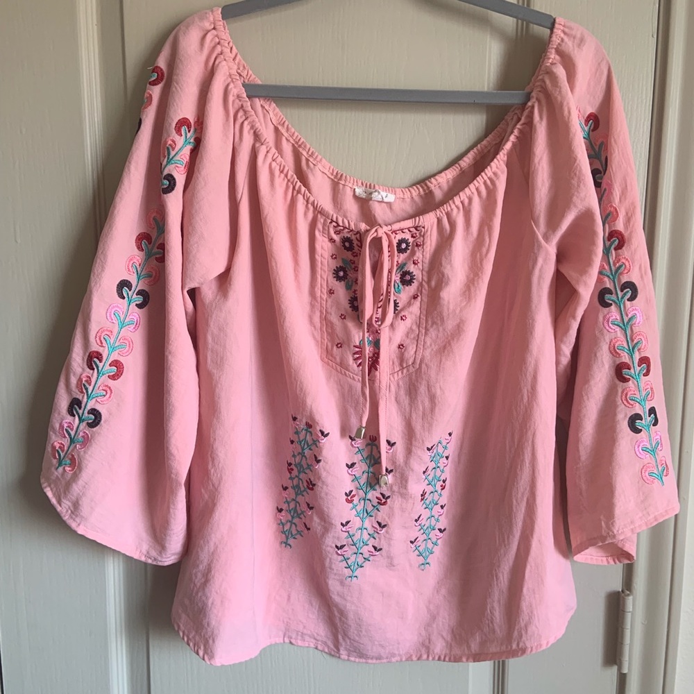 Plus pink embroidered top